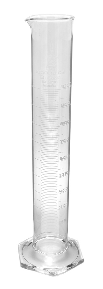 Eisco 1000ml Graduated Cylinder, Class B - White Graduations, Hexagonal Base