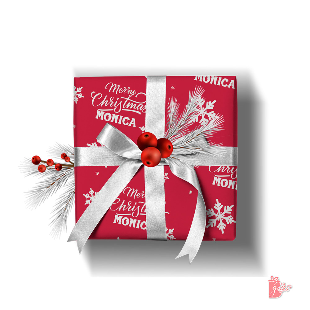 Christmas Name Personalized Custom White Traditional Red Snowflake Gift Wrapper