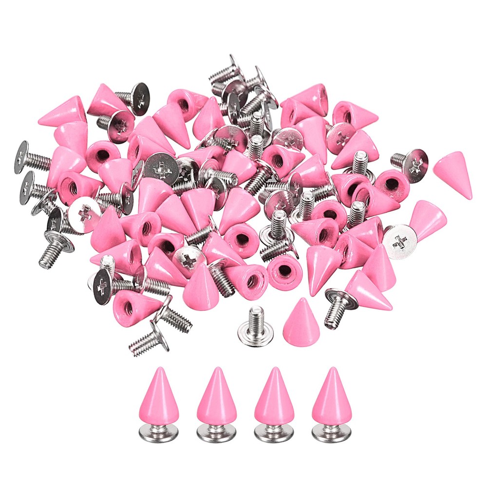 50 Sets Cone Spikes Studs 7x10mm Studs Spike Screw Back Rivet Pink