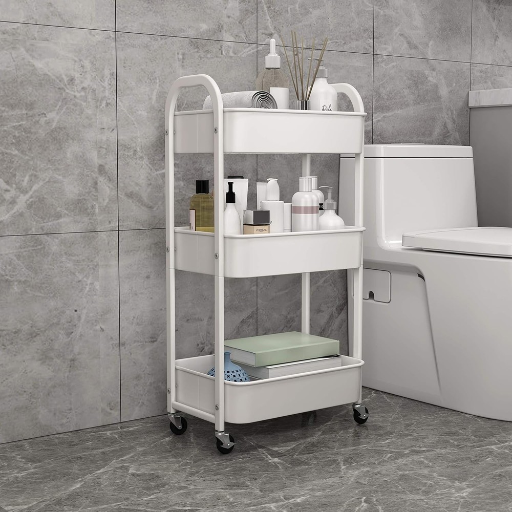 Versatile Rolling Utility Cart - 3-Tier Design with Wheels for Kitchen & Bath