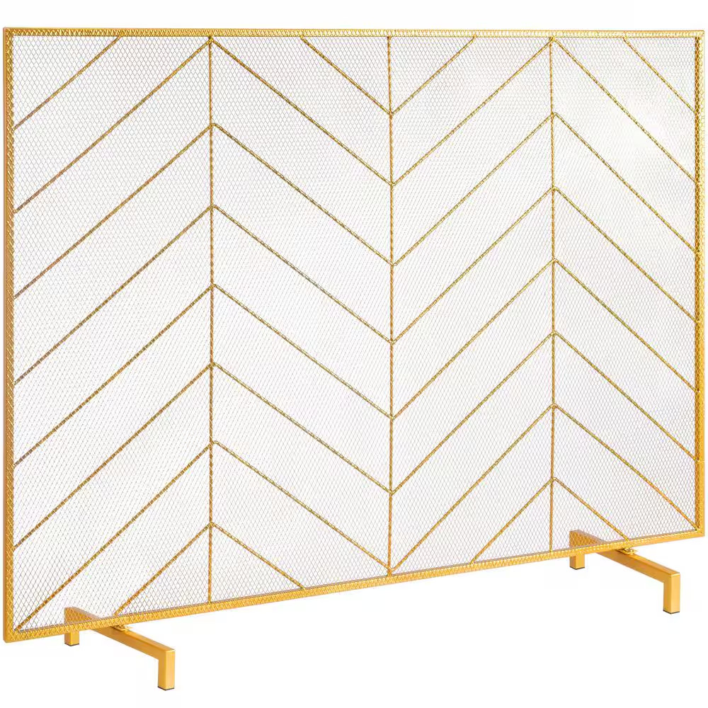Fireplace Screen Single-Panel Sturdy Iron Mesh Fireplace Screen 38.6 In. (L) X 2