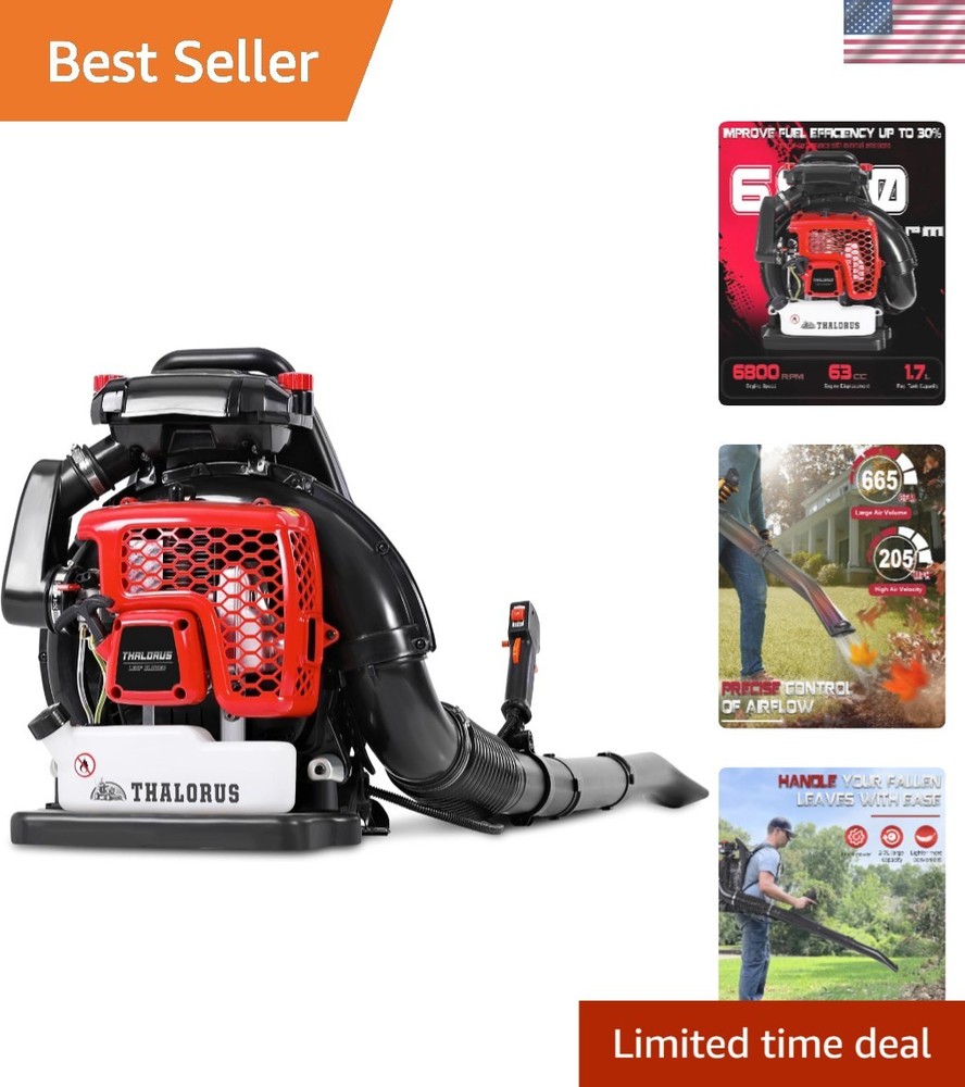 Fast Lawn Cleanup with 63CC Backpack Leaf Blower: 205 MPH, Variable Control, Red