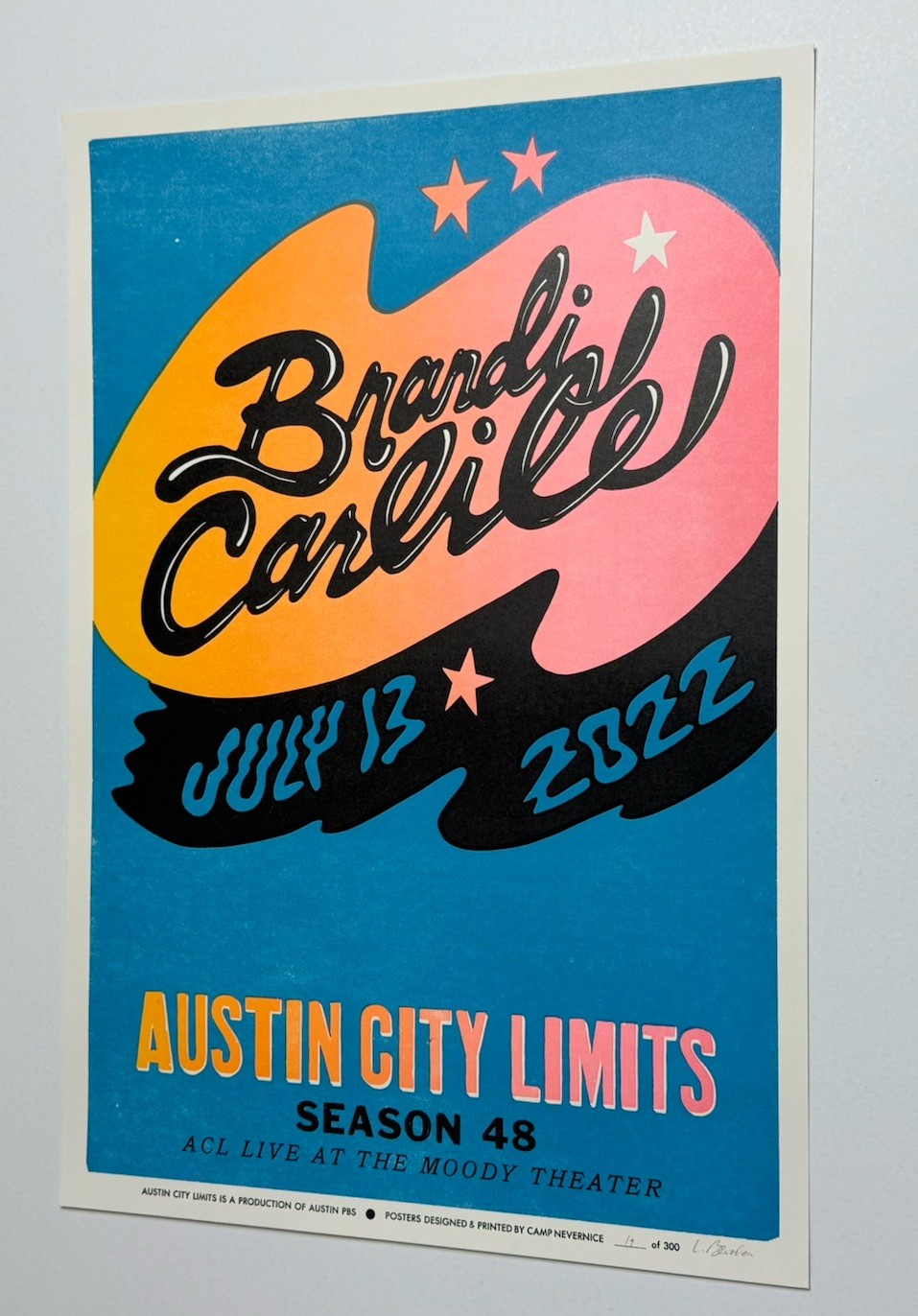 Brandi Carlile Poster Austin TX Moody 2022 Official #’d Letterpress RARE X/300