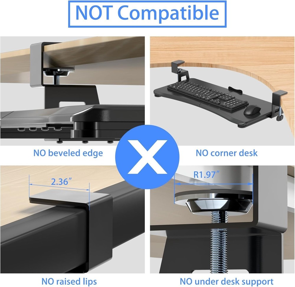 Suptek Small Keyboard Tray under Desk Pull Out with C Clamp Mount, Computer Keyb