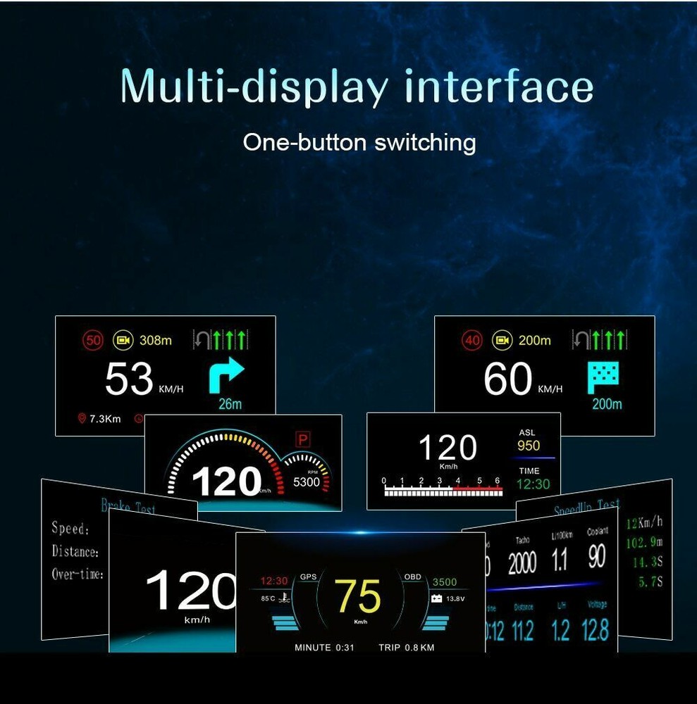 C1 Mirror HUD Head Up Display OBD2 GPS Navigation Speedometer Overspeed Warning