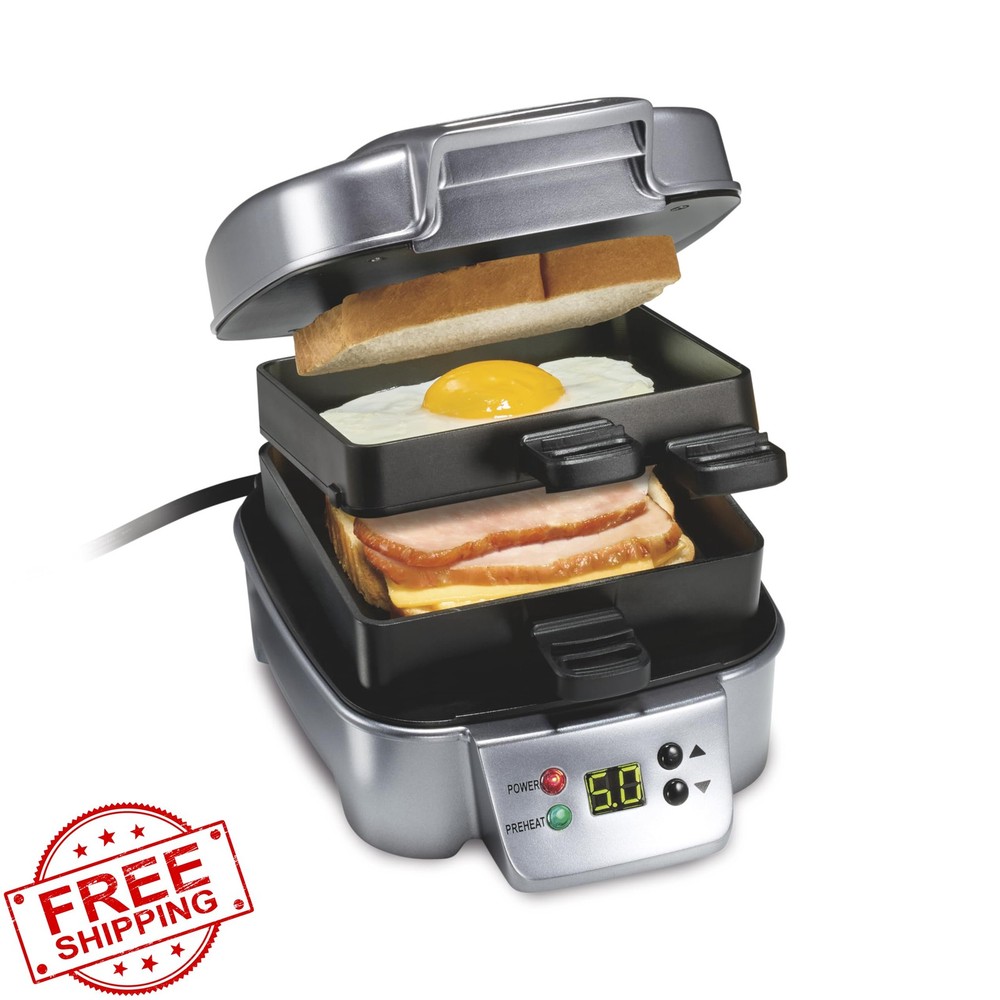 Hamilton Beach Sandwich Maker Stacker Customizable Non-Stick Timer Silver