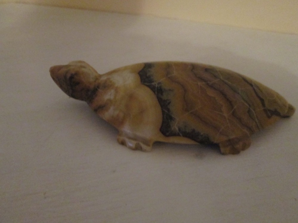 Solid Stone Turtle Figurine Hand Carved 6" Long