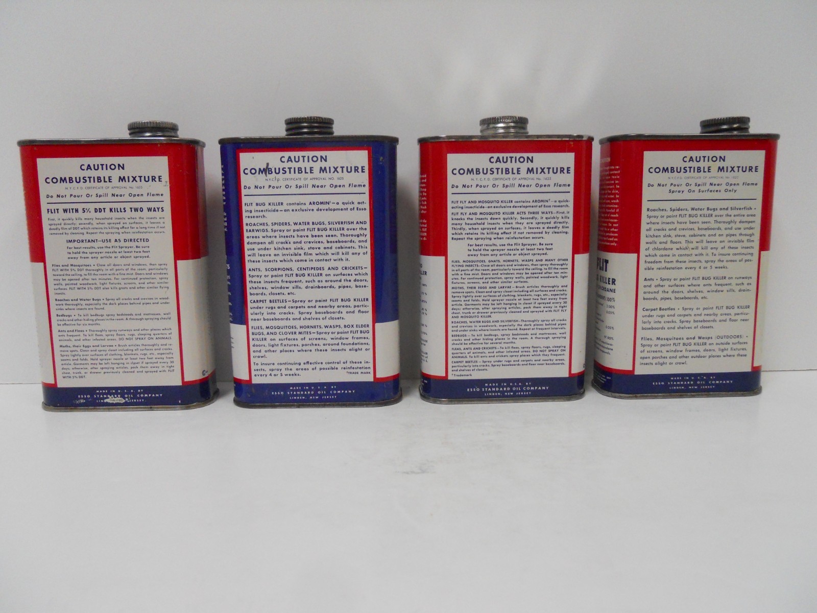 Vintage Set of (4) Different ESSO FLIT 1 Pint Cans Empty and for Display Only