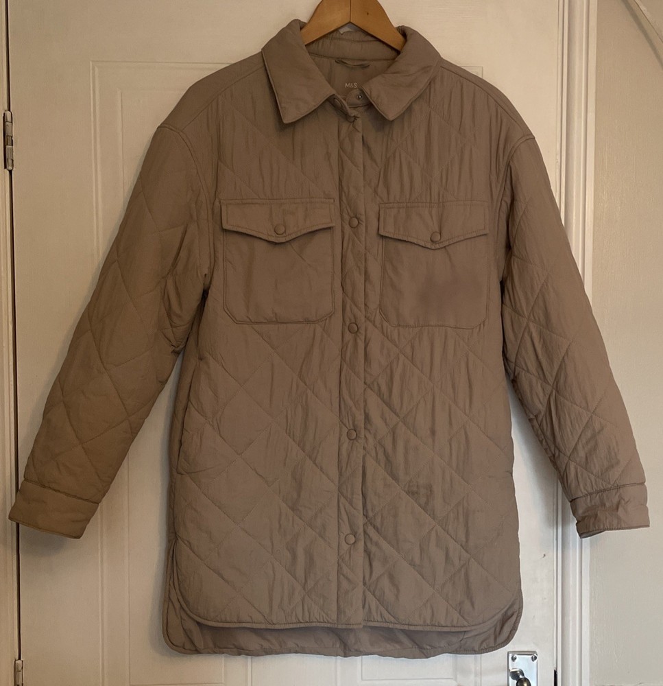 M&S Fawn Textured Quilted Collared Shacket Jacket Size 8