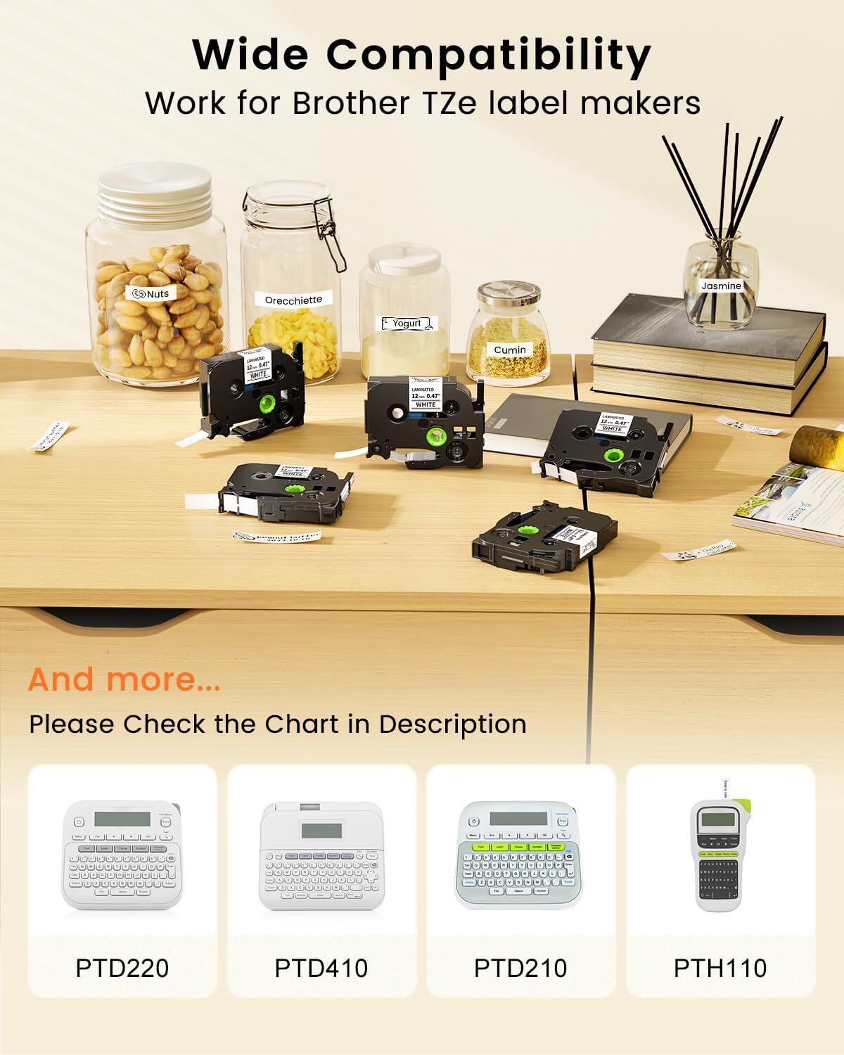 LabelUni TZe-231 Replace for Brother P-Touch TZ TZe 1/2" Tape for PT-D210,5 PK