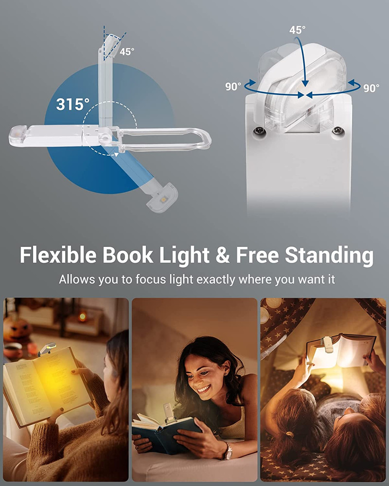 USB Rechargeable Book Light, Warm White, Brightness Adjustable for Eye-Protectio