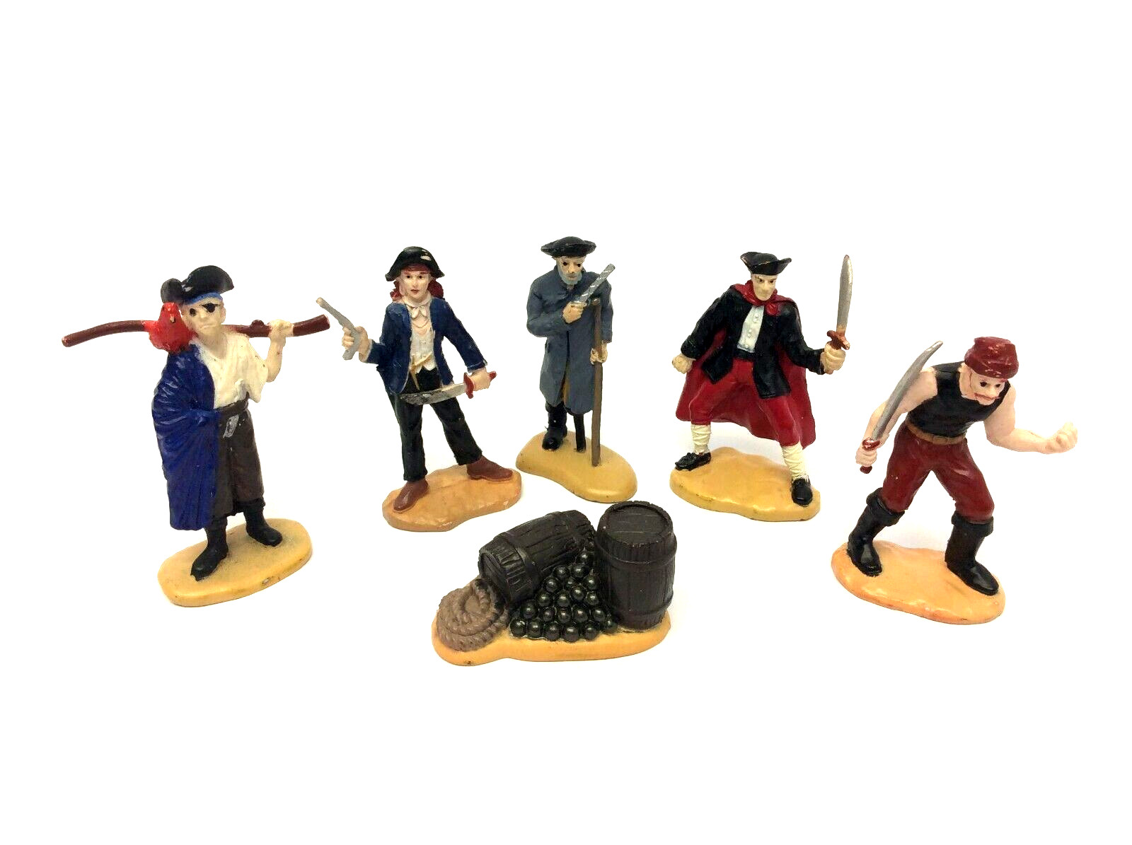 Lot of 6 Safari LTD Pirate Figures Toys Barrels Made in China Figurines