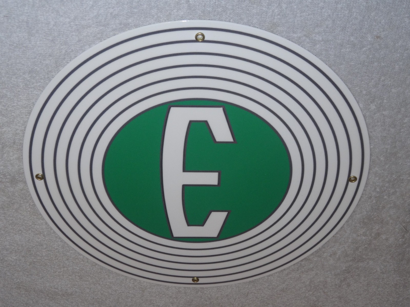 VINTAGE FORD "E" EDSEL 11 3/4" PORCELAIN METAL CAR, TRUCK, GASOLINE & OIL SIGN E