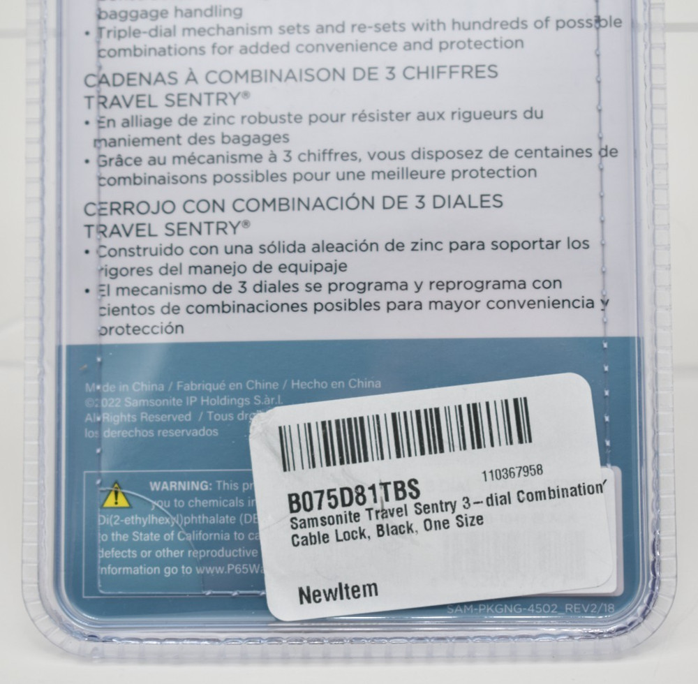 Samsonite Travel Sentry 3-Dial Combination Lock / Black