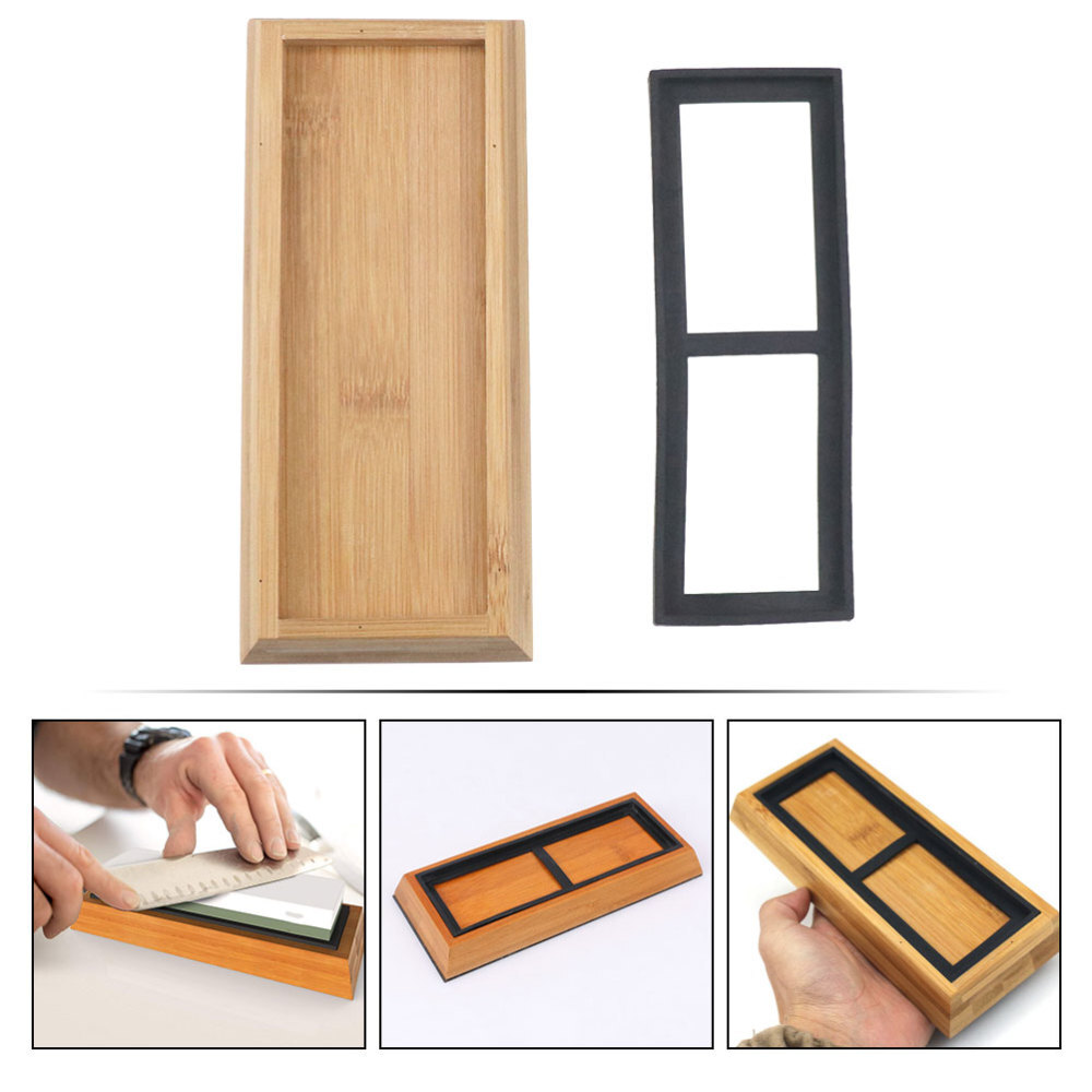 1 Set Bamboo Sharpening Stone Base Whetstone Holder Home Sharpener Base