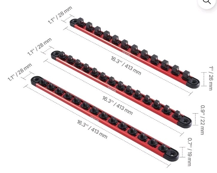 VEVOR Socket Organizer Rail Set, 3PCS Metric & SAE Aluminum Socket...
