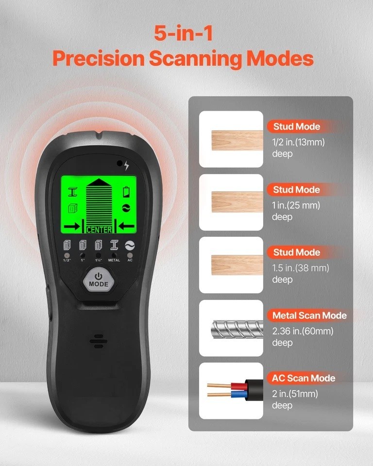 Stud Finder Wall Scanner 5 in 1 Electronic Wall Stud Detector LCD Black