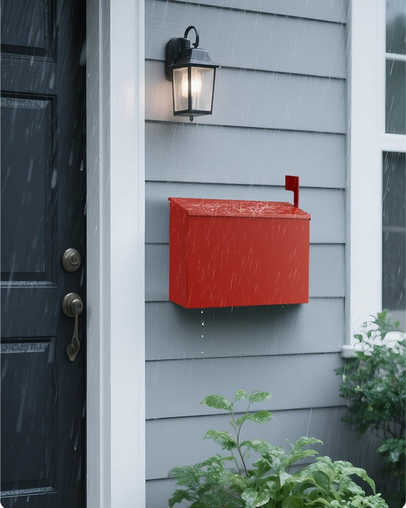 Red Wall Mount Mailbox Large Capacity Rust Proof Post Box 10.5x4.3x14.2
