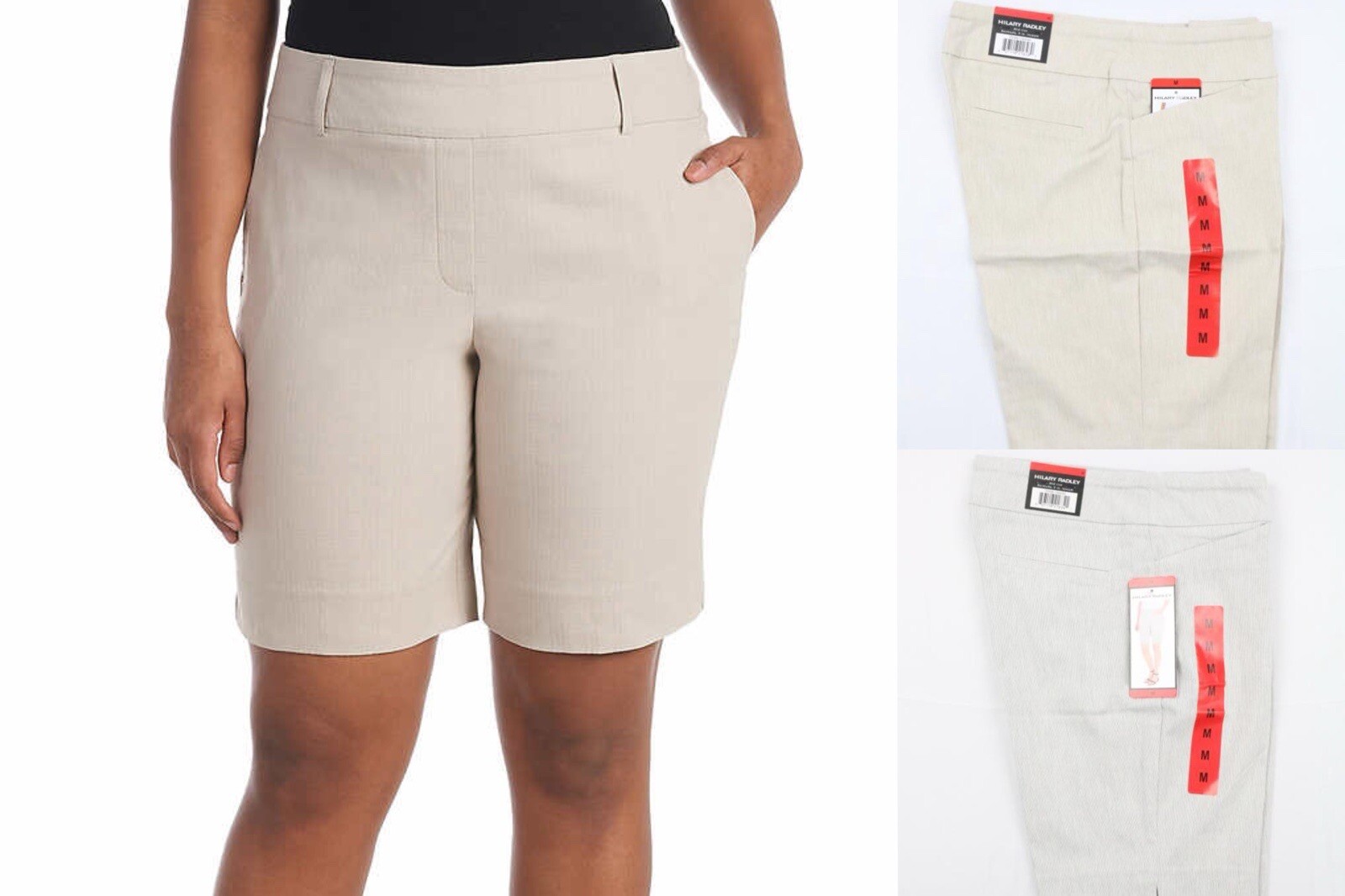 Hilary Radley Ladies Stretch Pull On Bermuda Short Beige Off-White Size S , M