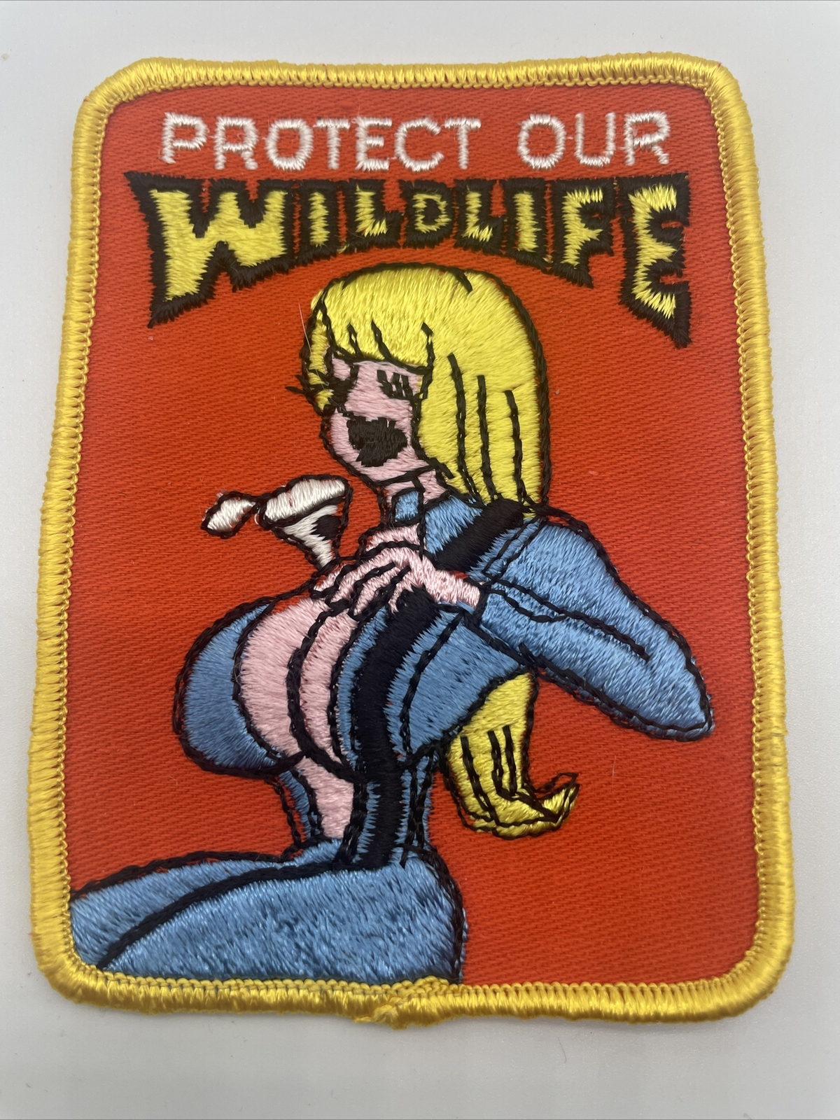 Protect Our Wildlife Vintage Patch Funny Rat Hot Rod Big Boobs Tits 70s NOS