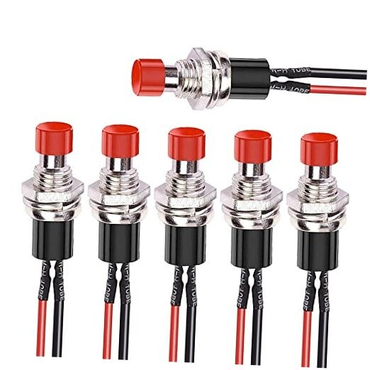 6PCS Mini Push Button Pre-Wired Momentary N/O Off-ON Switch Plug 12V 5AMP SPST