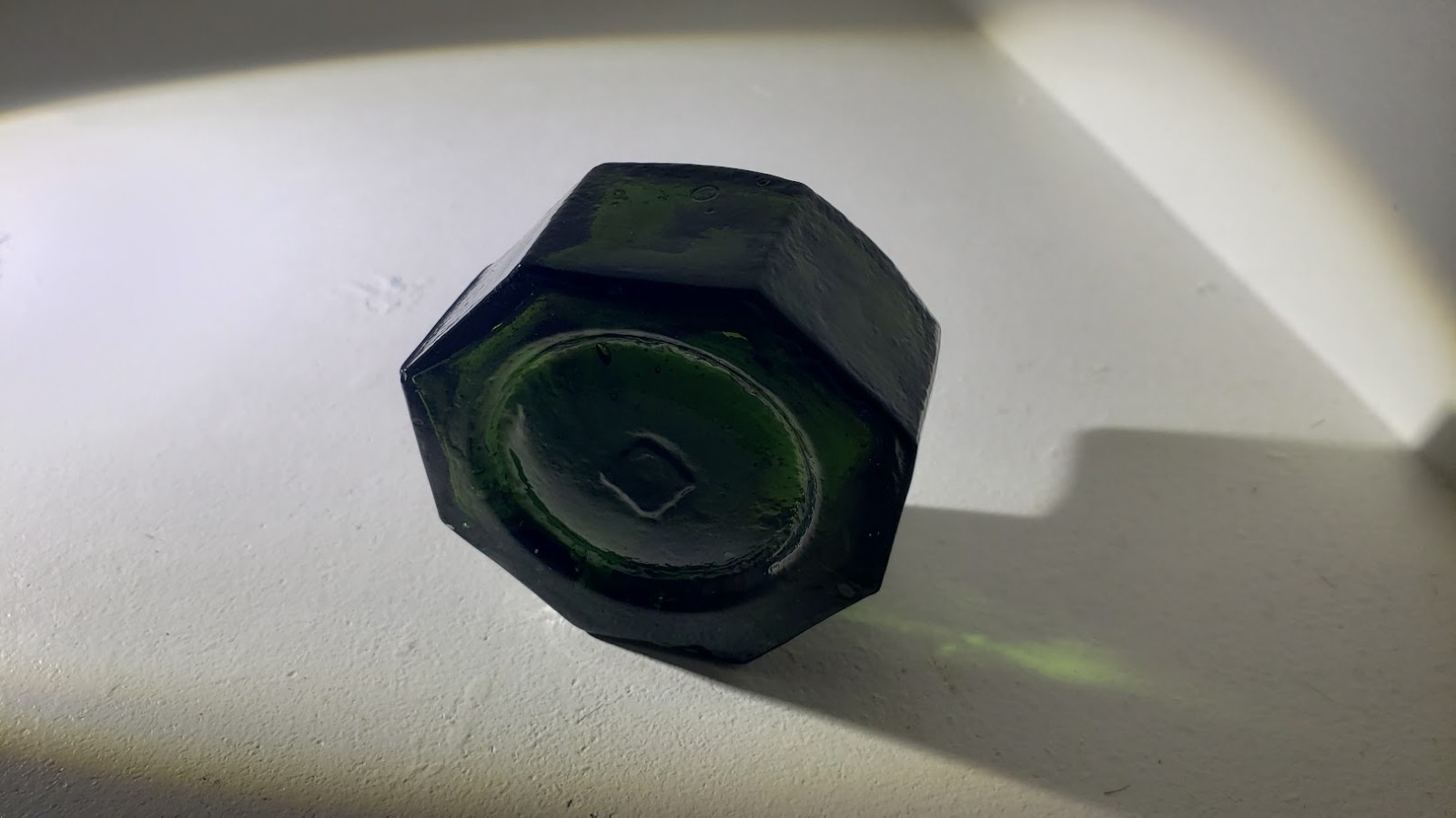 Deep Green Octagonal Ink Bottle Rolled Lip Multi Sided