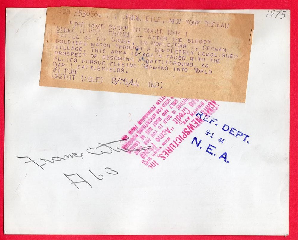 WWI German Troops in Somme Town in 7x9 WWII Original 1944 News Photo