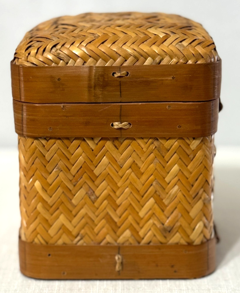Handwoven Lidded Basket Bamboo Storage Box Boho Decor Rustic Woven