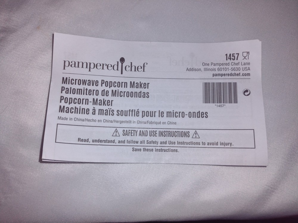 Pampered Chef Microwave Popcorn Maker 1457