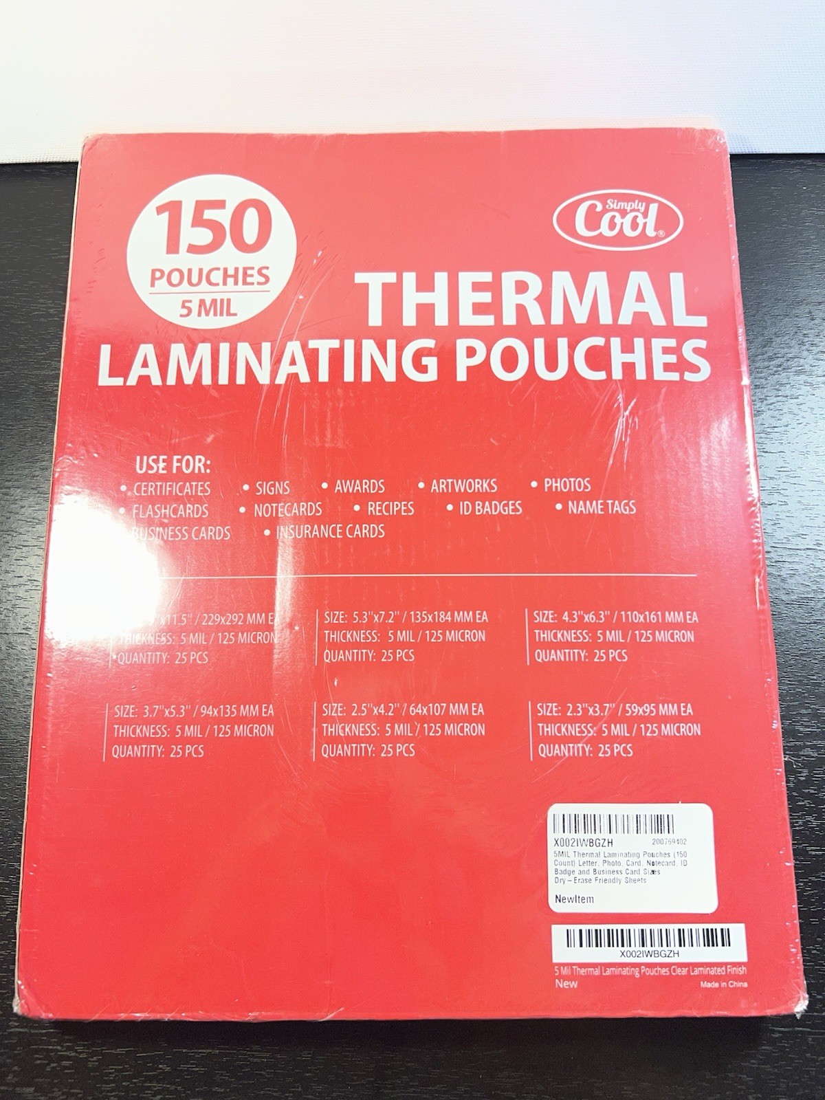 5MIL Thermal Laminating Sheets 150 Count Variety Letter Photo Card Notecard ID