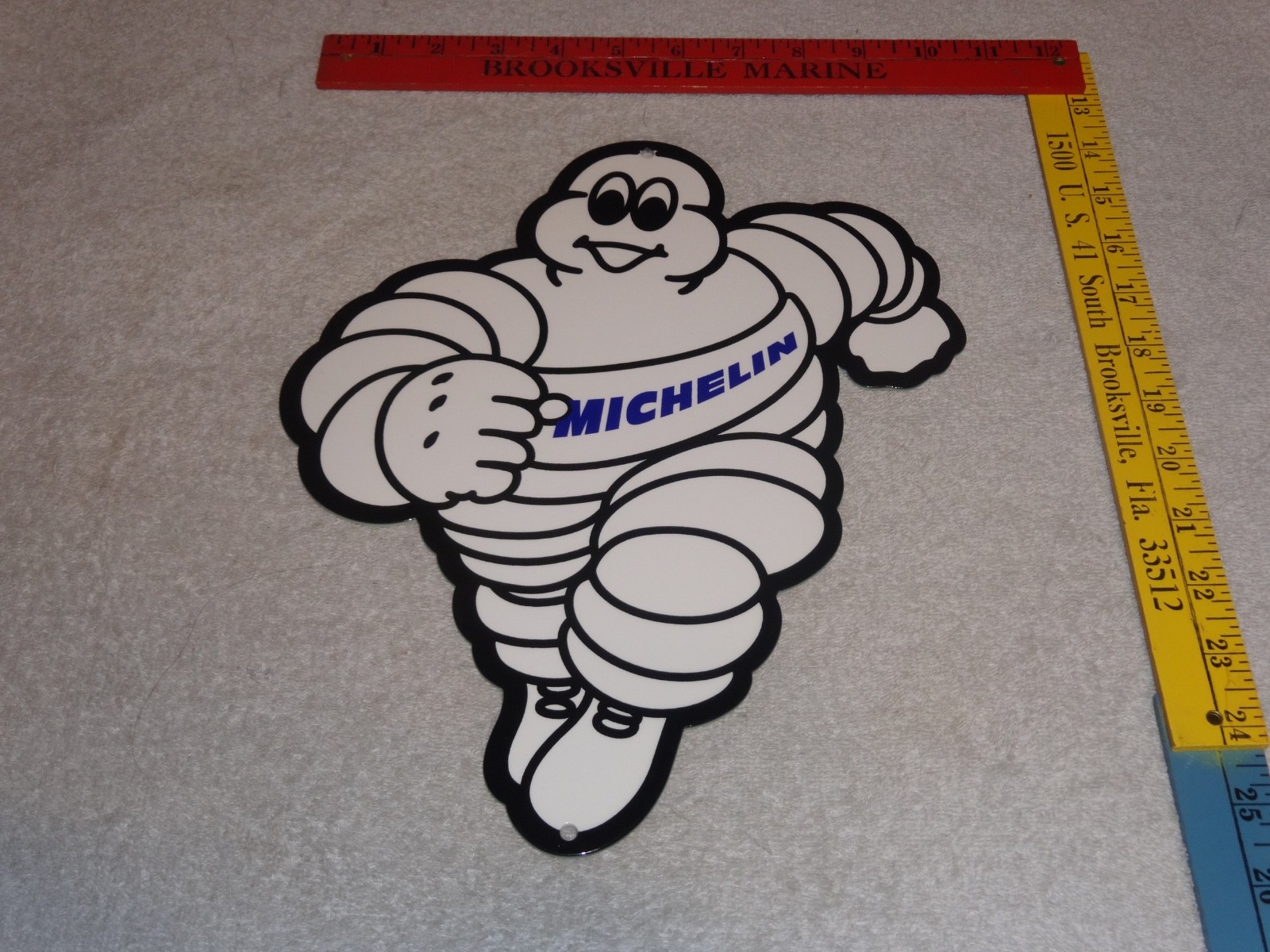 VINTAGE MICHELIN MAN TIRES BIBENDUM TIRE 12" PORCELAIN METAL GASOLINE OIL SIGN!
