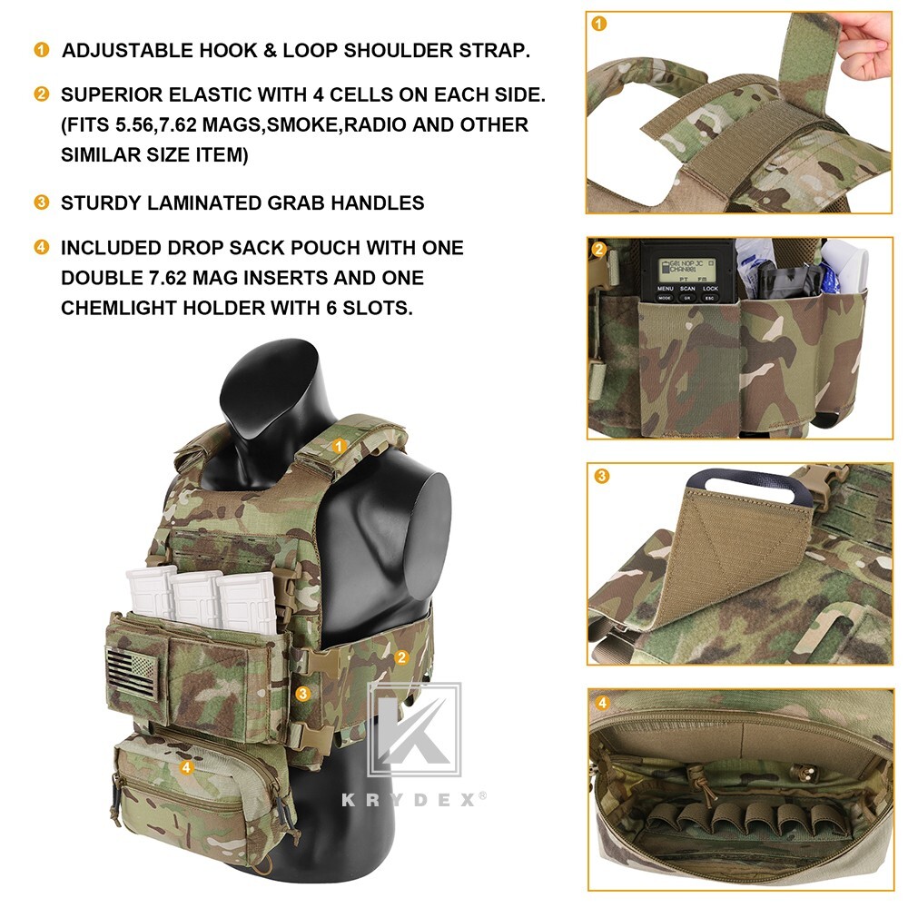 KRYDEX Low Vis Slick Molle Plate Carrier & Tactical Placard Holder & Drop Pouch