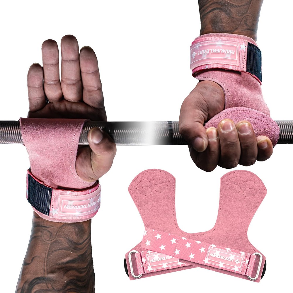 MANUEKLEAR Gym Straps, Double Leather Lifting One Size, Size - Pink
