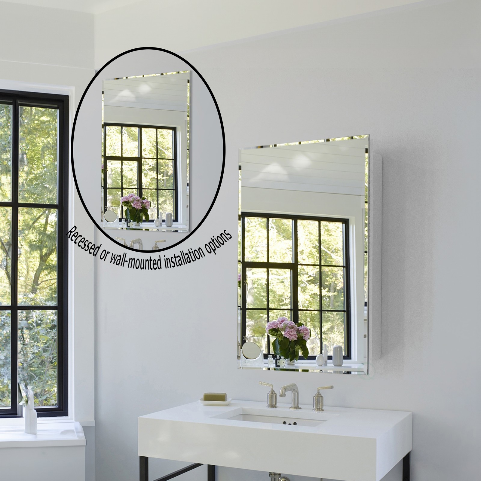 Plastic Bathroom Medicine Cabinet with Mirror, 2 Adjustable Plastic Shelves