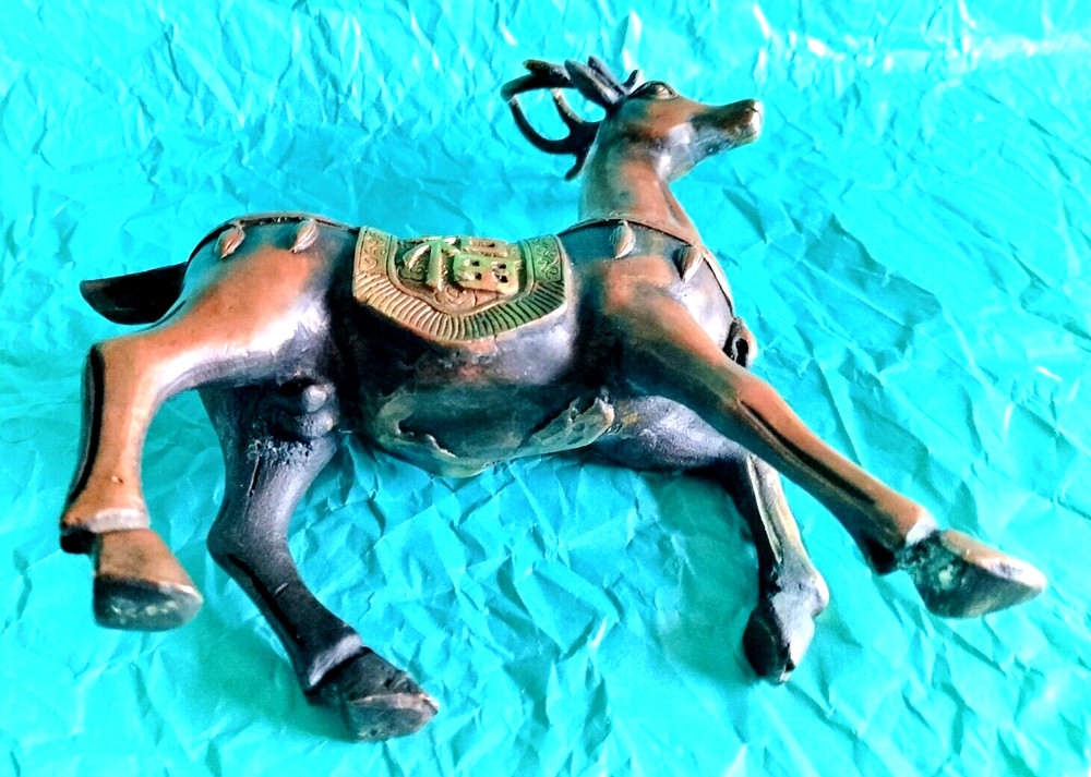 Antique Solid Copper Gilt Chinese Deer Statue