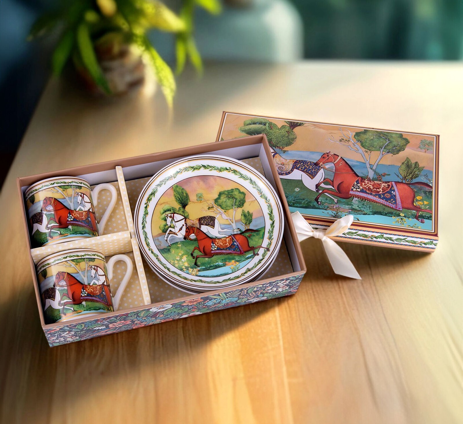 Running Horse Bone China Espresso Cup Set Luxury Demitasse Coffee Cups Set 100ml