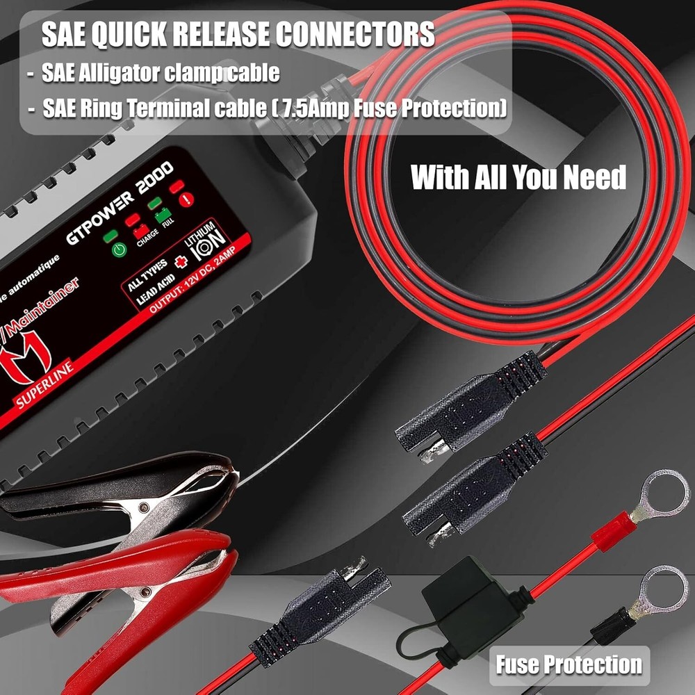Effortless 12V 2Amp Lithium-ion Battery Charger - Automatic Maintenance Solution