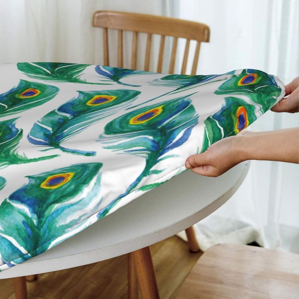 Round Fitted Table Covers Elastic Edge Circle Tablecloth for Dining Party