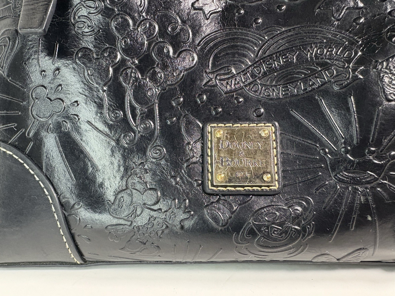 Dooney & Bourke Disney Black Embossed Leather Tote Bag Mickey Mouse Authentic
