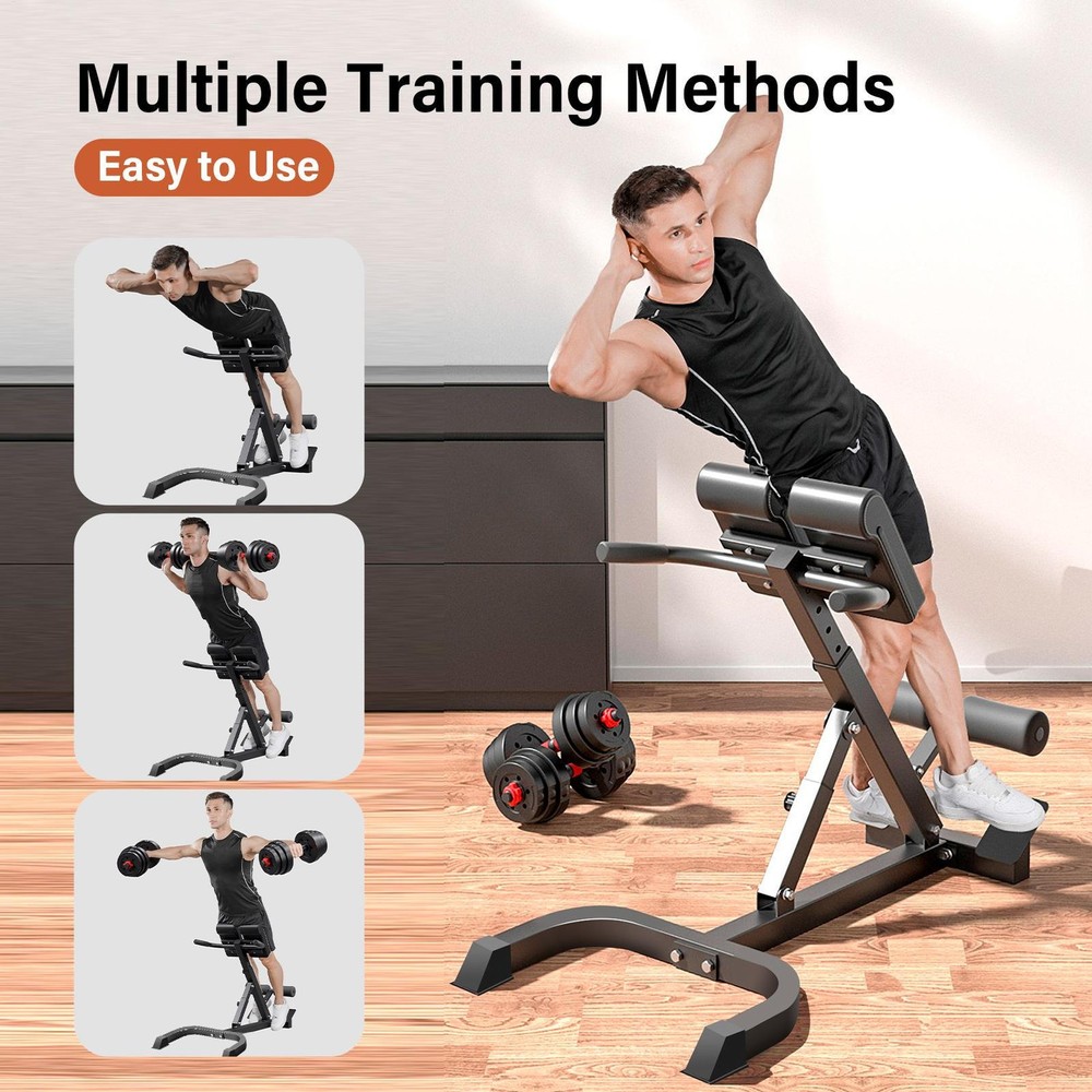 Adjustable Back Extension Bench - Foldable Roman Chair Core & Glute Trainer