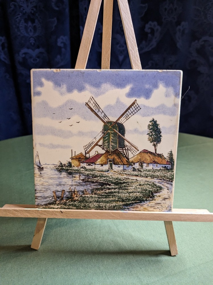 Vtg Dutch Windmill Tile Trivet
