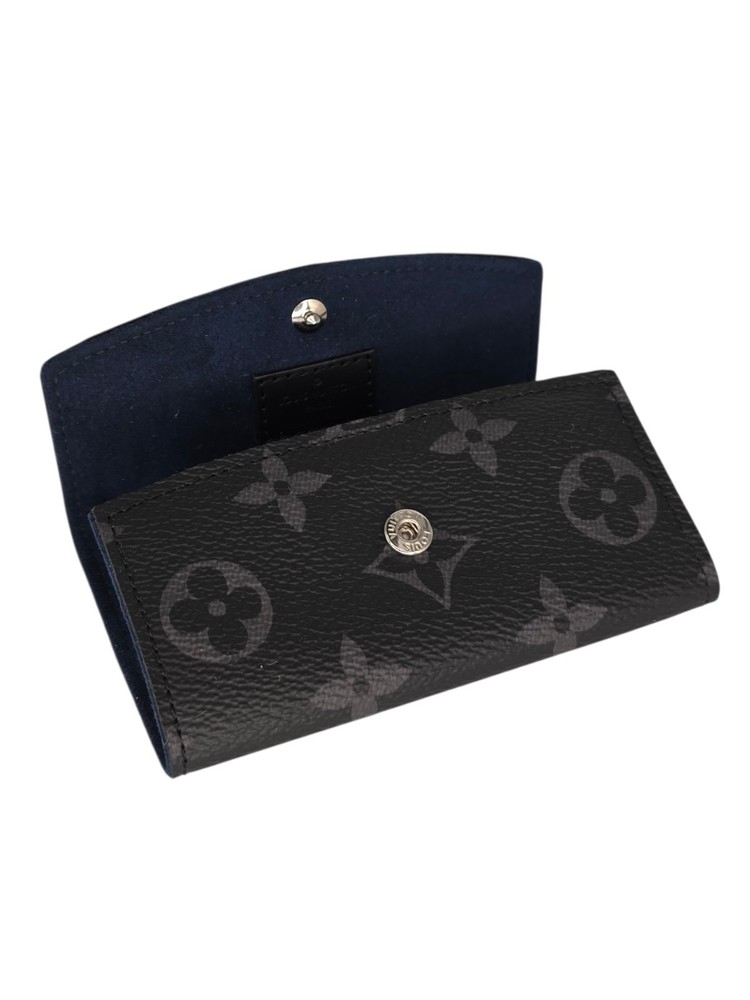 Louis Vuitton Monogram Eclipse Cufflink Case Leather Snap Closure Black