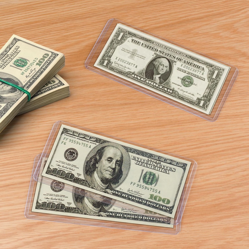Dollar Bill Sleeves Clear Currency Holders Hard Plastic Bill Protector 50P