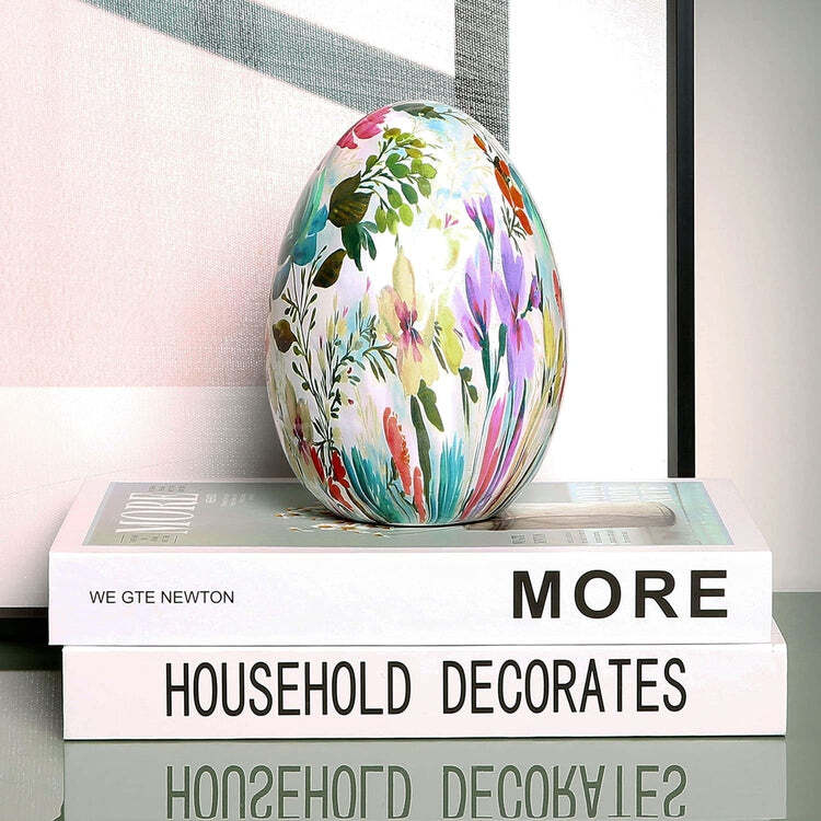 Ceramic Decorative Easter Egg with Artistic Floral Design, Tabletop Decoration