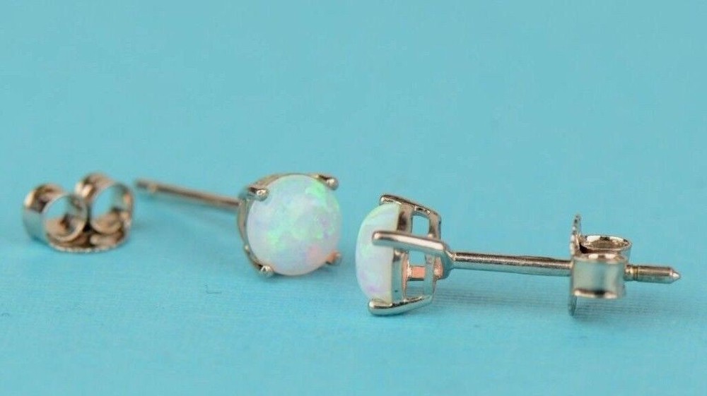 925 Sterling Silver Round Opal stud Earrings