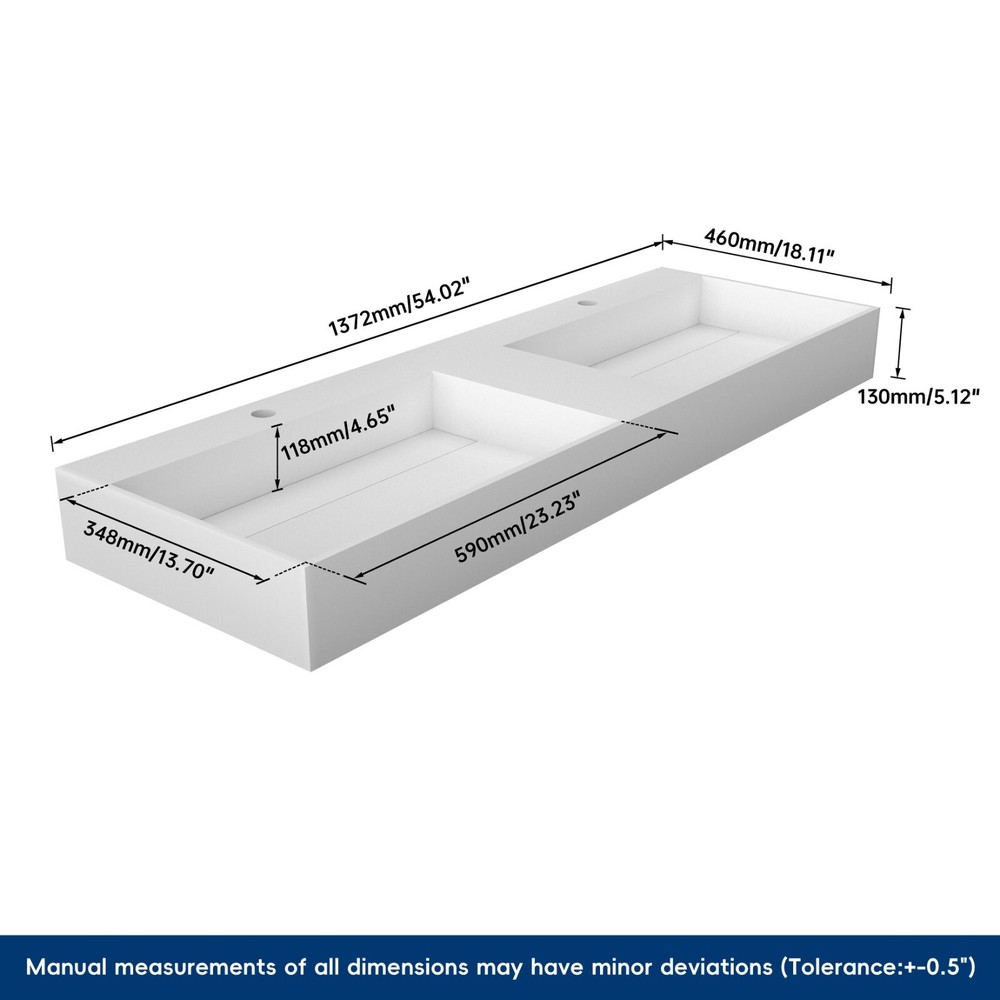 54'' Wall Mounted Bathroom Sink Solid Surface Bathroom Vessel Sink
