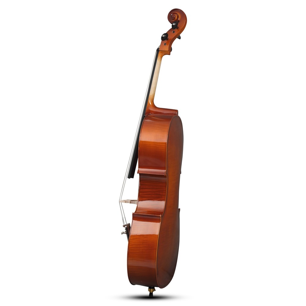 4/4 Natural Spruce Cello, Tiger Pattern, with Bag, Bow, Rosin, Bridge, Strings