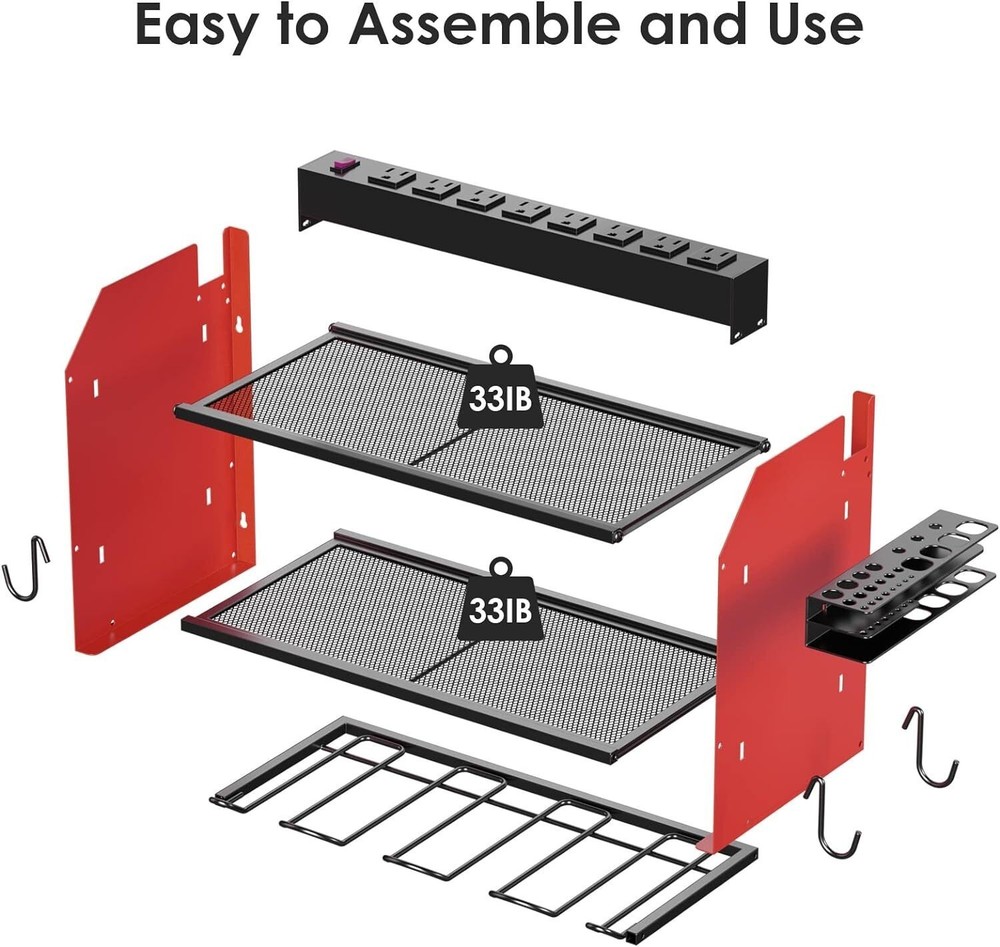 Modular Power Tool Organizer Wall Mount Garage 4 Drill Storage Shelf with Hooks