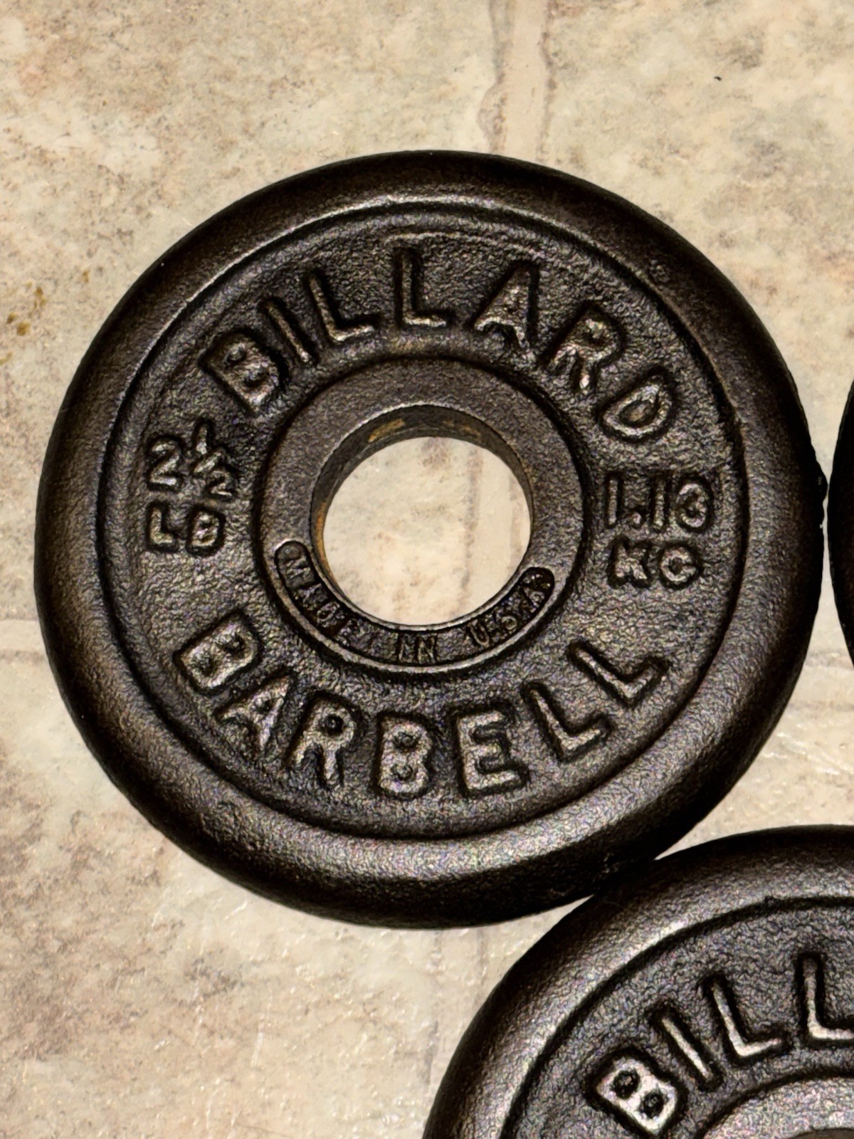 Vintage BILLARD Barbell (3) 2.5lbs Weight Plates Made In USA Rare HTF 7.5lbs
