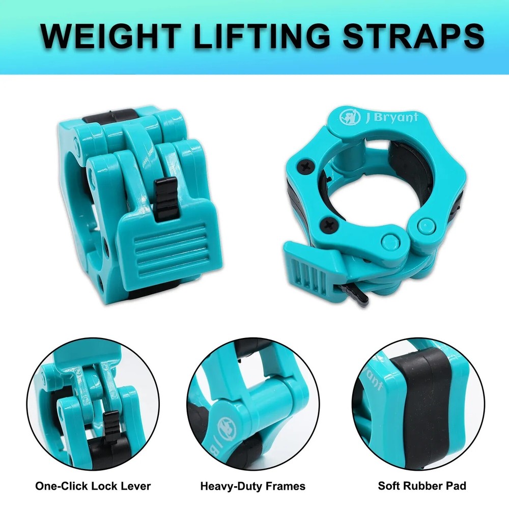 2" Inch Olympic Barbell Clamps Quick Release & Weightlifting Straps Bundle